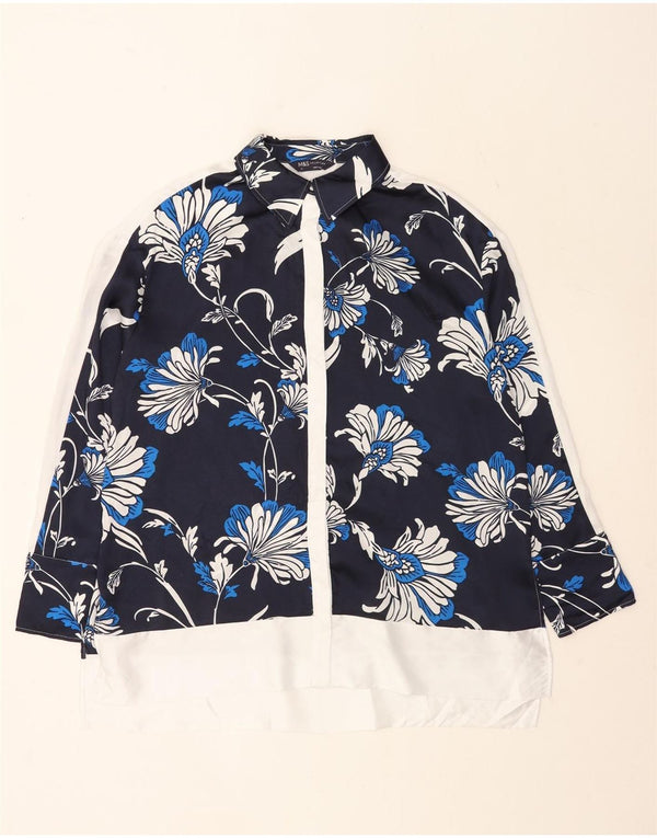 Blusa feminina Marks & Spencer grande tamanho Reino Unido 16 grande azul marinho floral