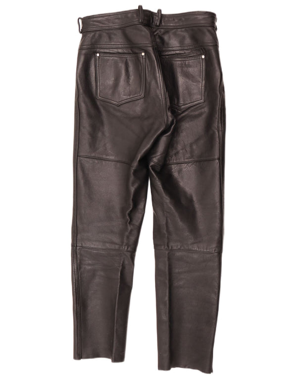 Calça vintage masculina de couro Moto Racer W32 L29 preta