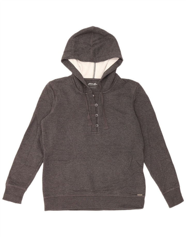 EDDIE BAUER Suéter feminino com capuz e gola redonda Reino Unido 14 algodão cinza médio