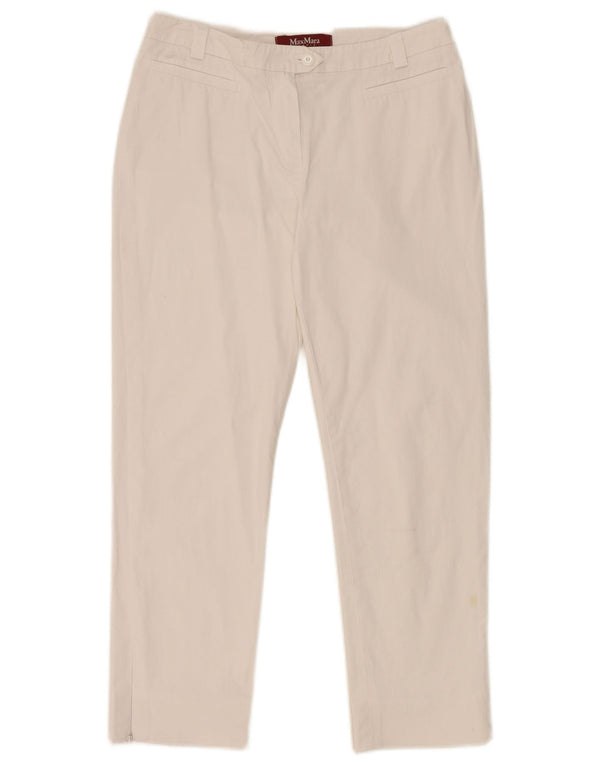 Calças cortadas femininas Max Mara UK 10 pequenas W28 L23 algodão branco