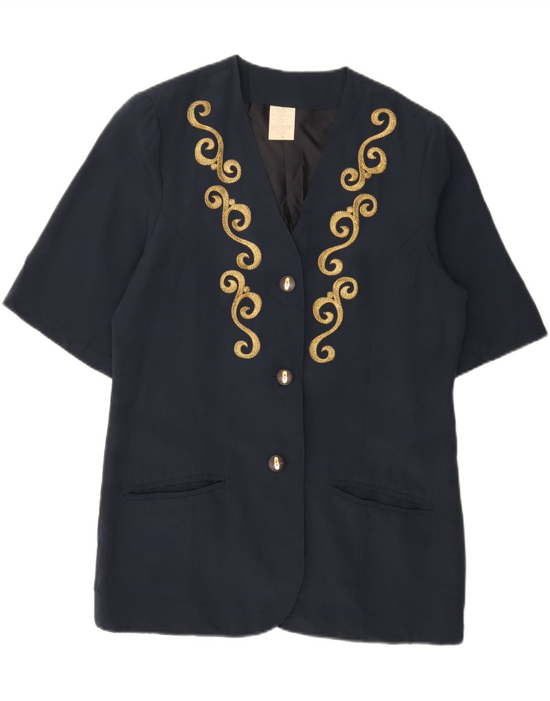 Jaqueta blazer feminina VINTAGE manga curta com 3 botões UE 38 azul marinho médio