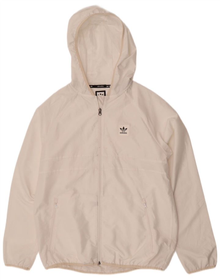Jaqueta corta-vento com capuz Adidas Mens Climalite Reino Unido 40 Grande Poliéster Branco