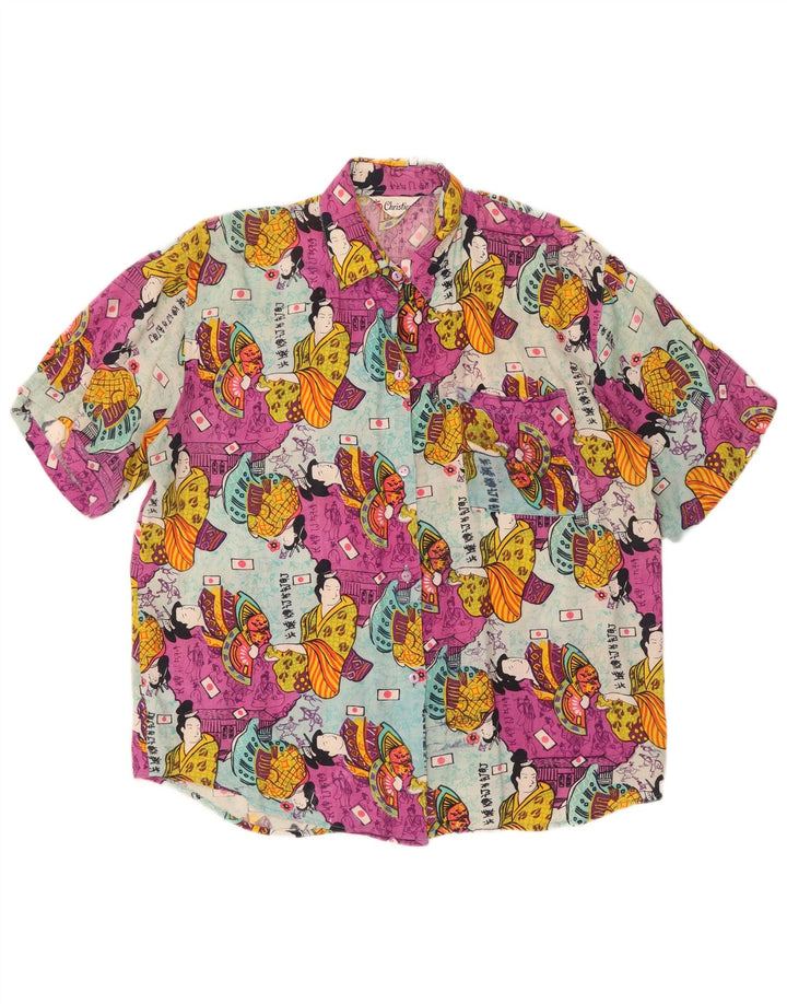 Camisa feminina estampada de manga curta Christian UK 14 grande multicolorida
