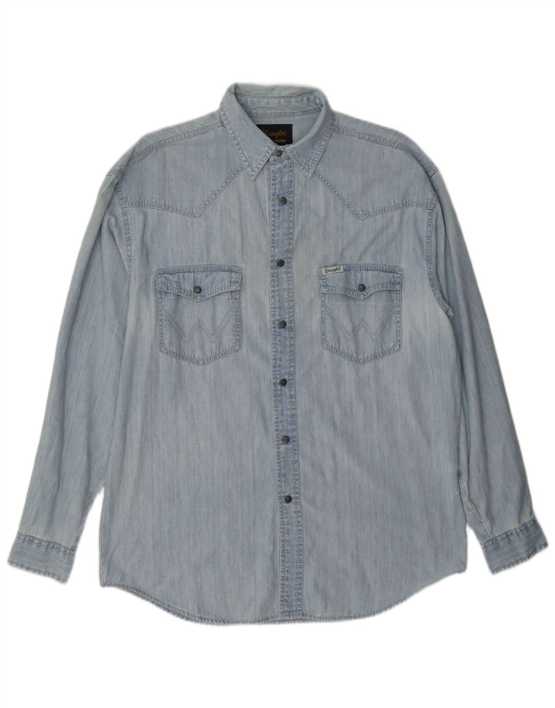 Camisa jeans Wrangler masculina azul médio algodão