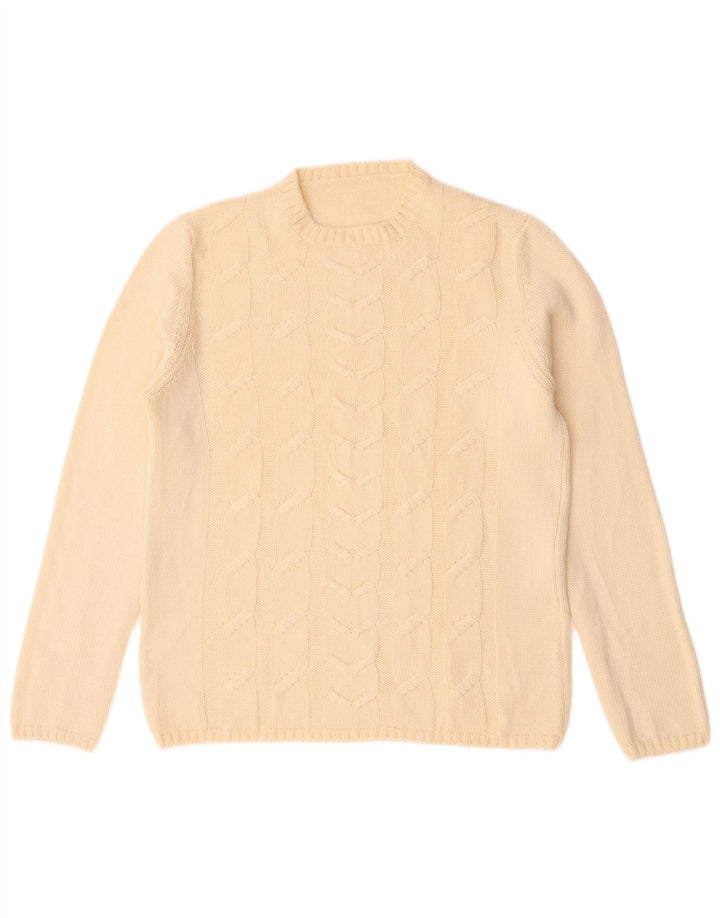 Suéter feminino vintage com gola redonda IT 44 lã Merino médio esbranquiçado