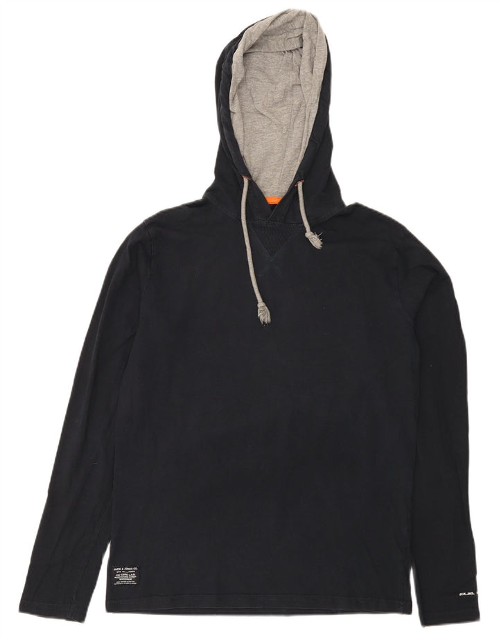 Jack & Jones Top masculino com capuz manga comprida médio azul marinho
