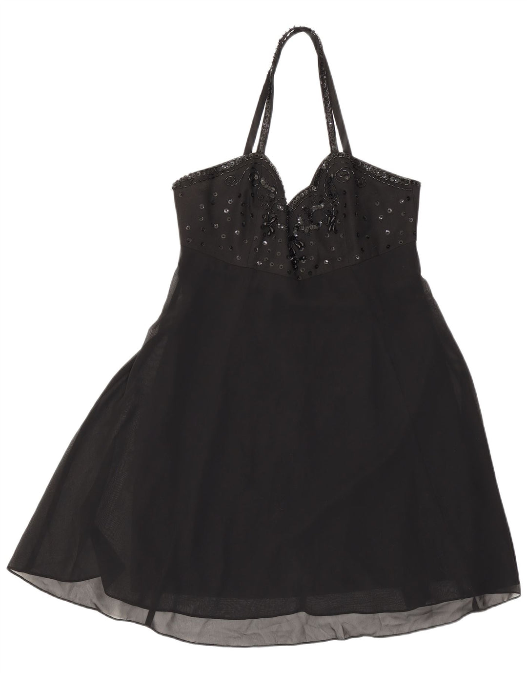 Charlotte Halton mini vestido halter feminino Reino Unido 12 poliéster preto médio