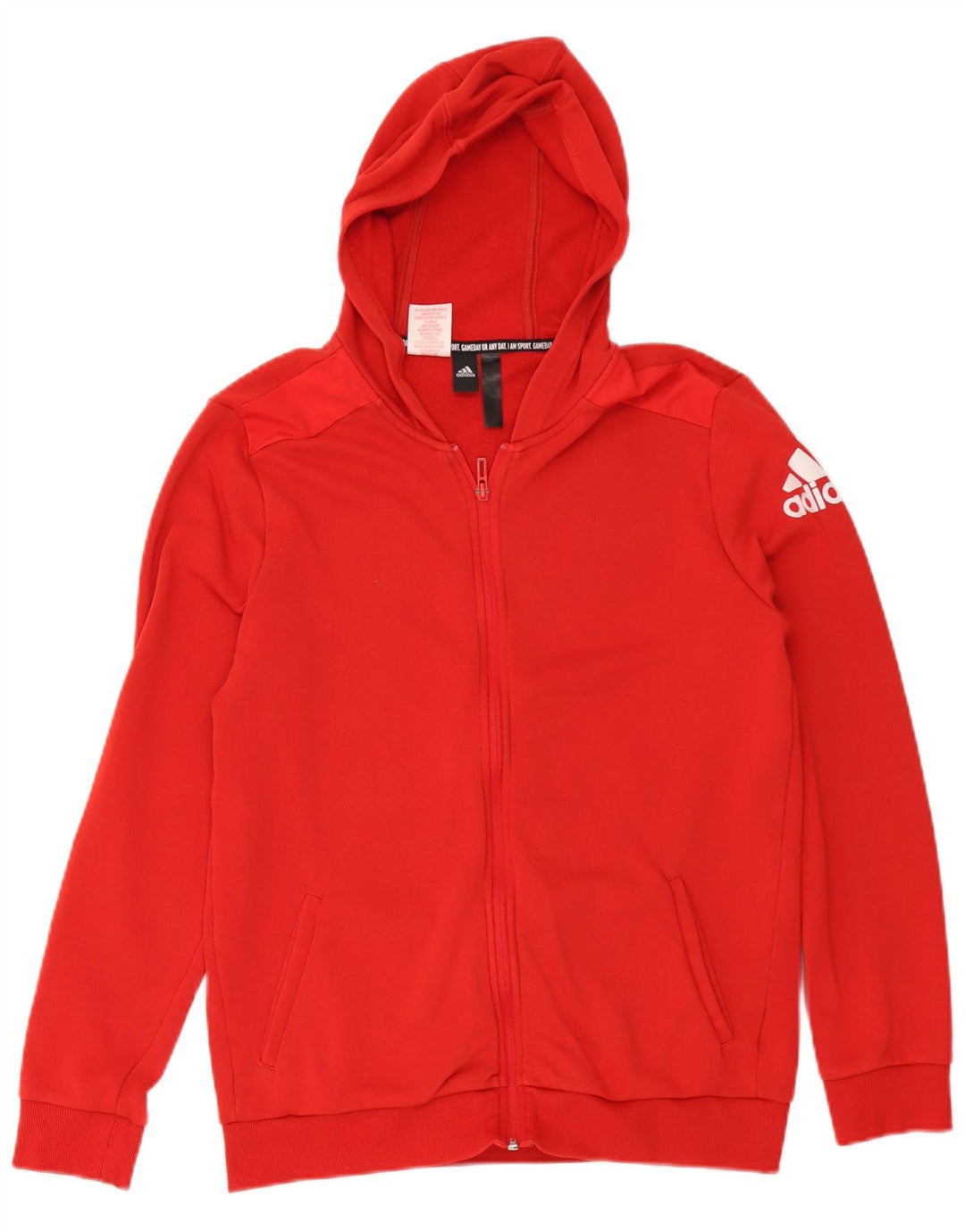 Suéter Adidas masculino com capuz e zíper gráfico médio algodão vermelho