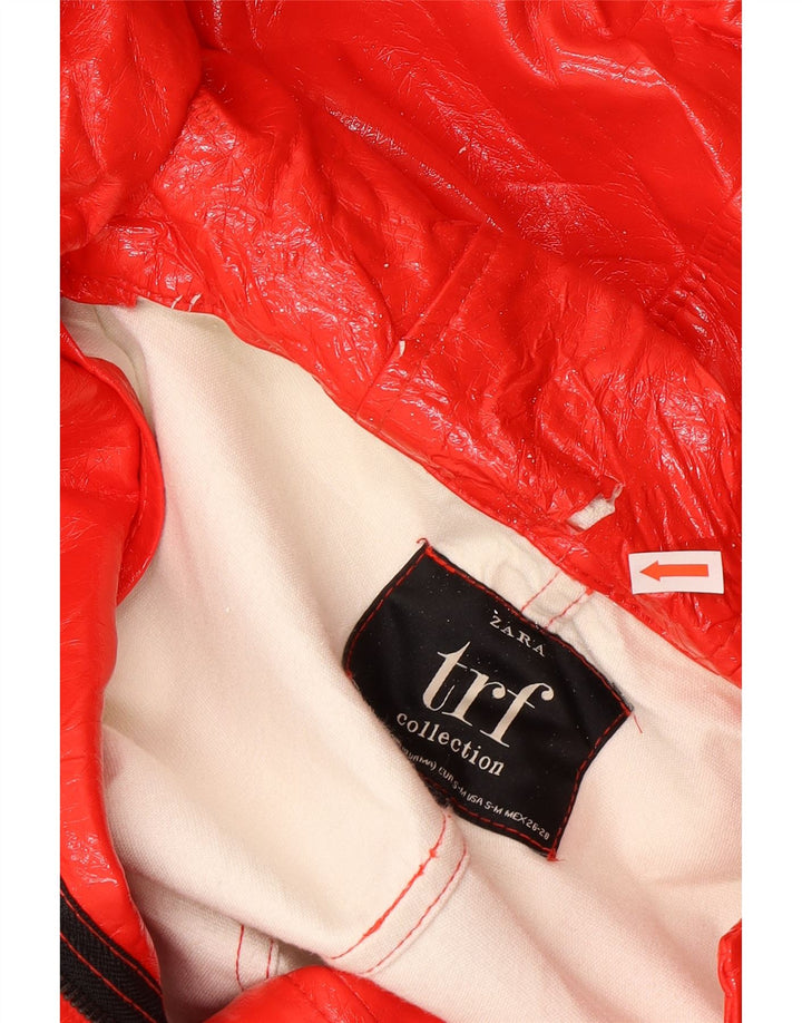 Zara Womens Hooded Rain Jacket UK 10 Pequeno Polietileno Vermelho