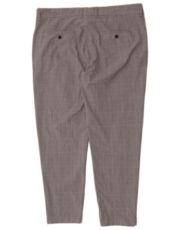 Zara Mens Slim Chino Calças EU 48 XL W38 L28 Cinza Xadrez