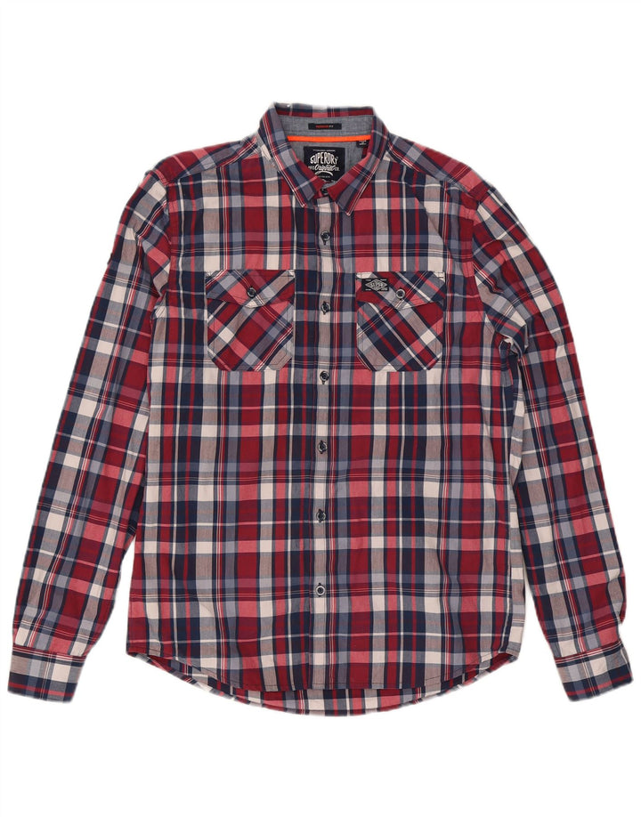 Camisa masculina Superdry Regular Fit grande algodão xadrez vermelho
