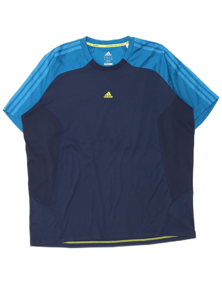 Adidas Mens Climacool Camiseta Top 2XL Azul Marinho Colorblock Poliéster