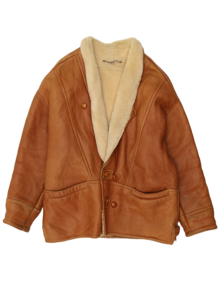 Jaqueta masculina vintage de shearling UK 40 grande marrom shearling