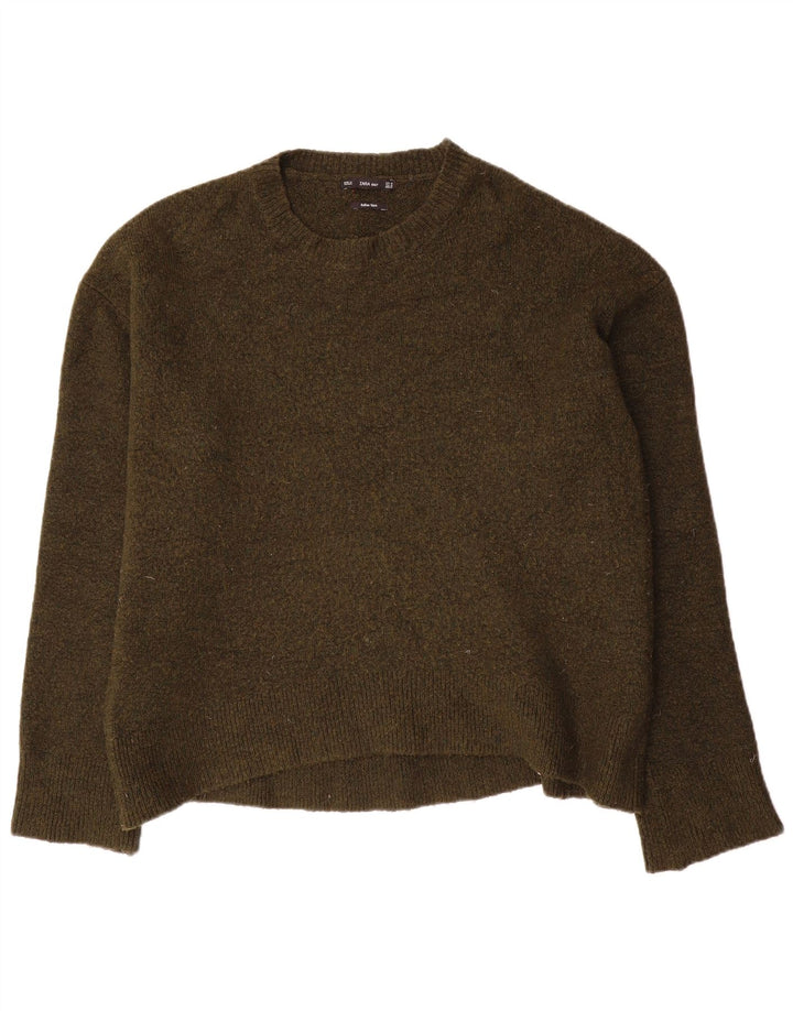 Zara Suéter feminino oversized com gola redonda Reino Unido 14 Viscose cáqui médio