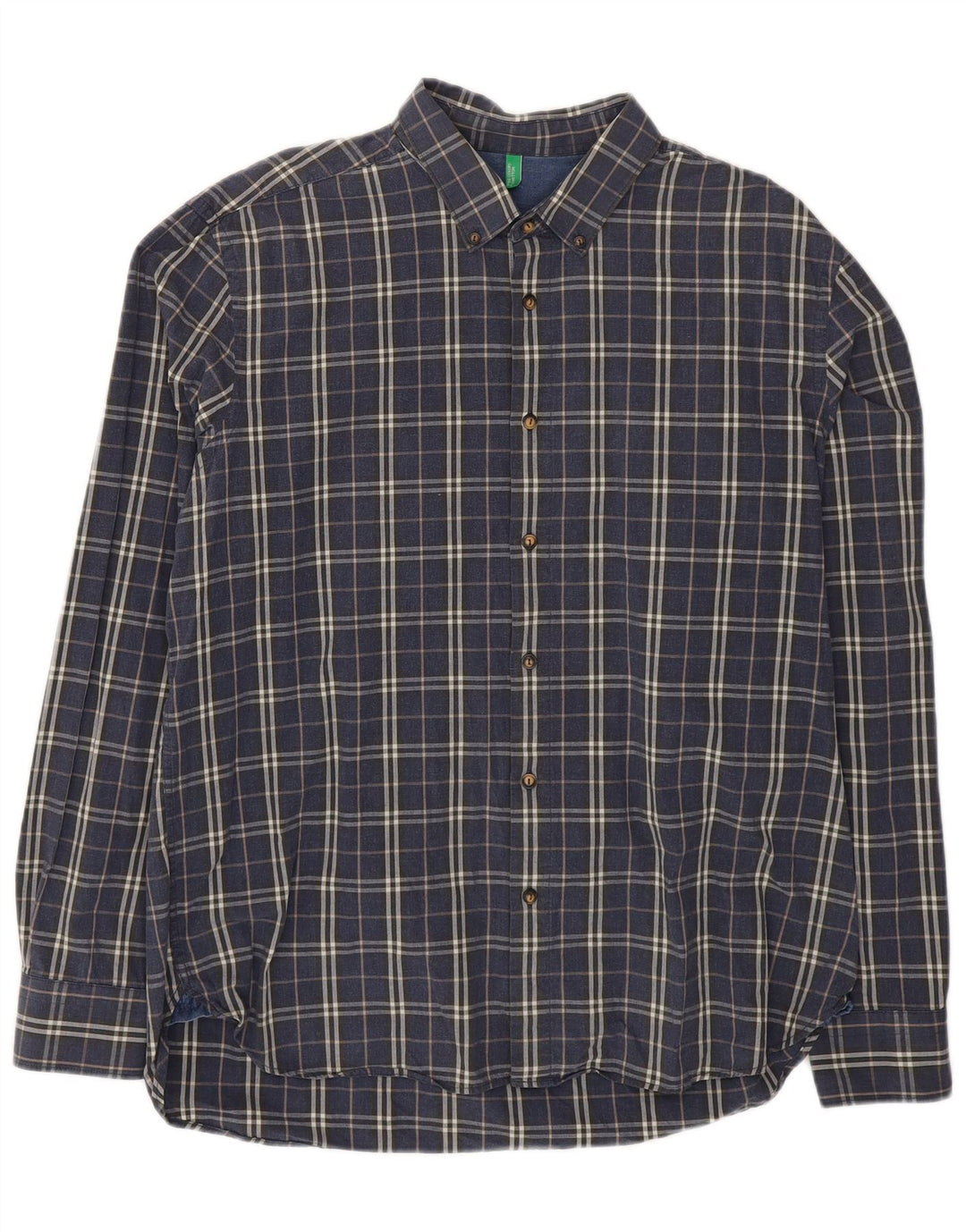 Camisa masculina Benetton 2XL algodão xadrez azul marinho