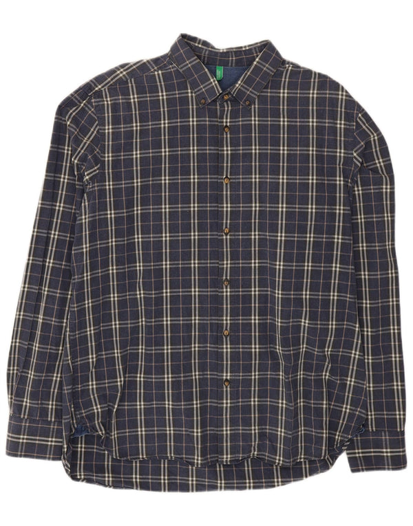 Camisa masculina Benetton 2XL algodão xadrez azul marinho