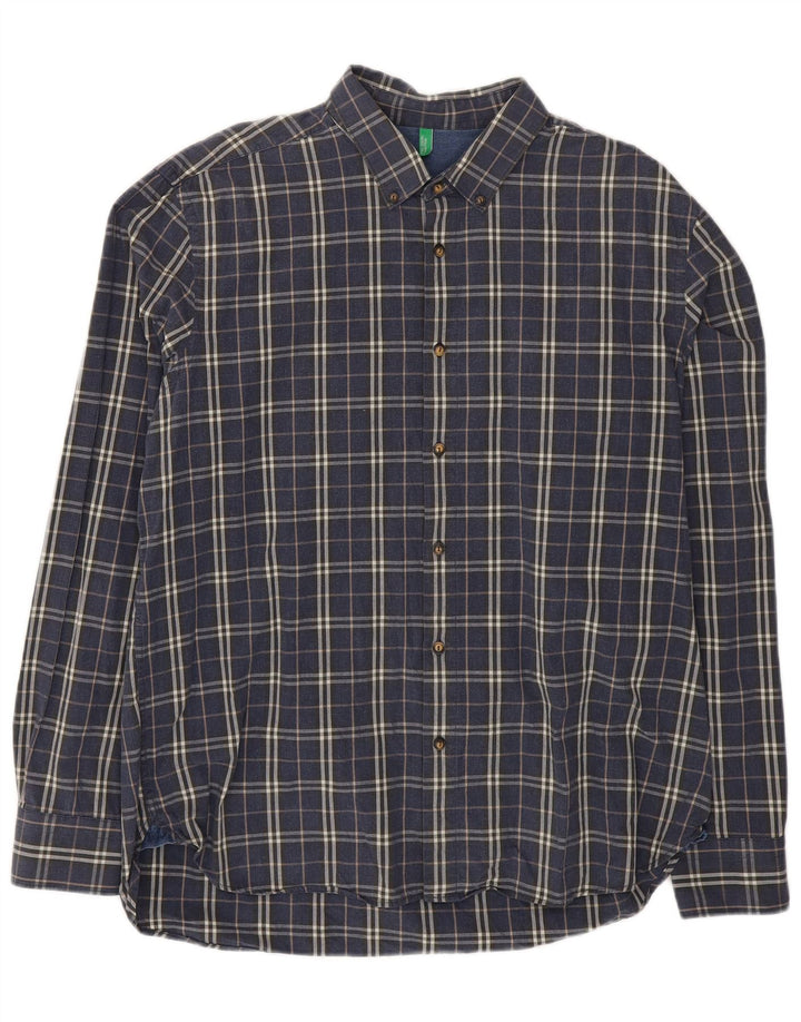 Camisa masculina Benetton 2XL algodão xadrez azul marinho