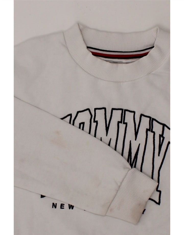 TOMMY HILFIGER Girls Crop Graphic Sweatshirt Jumper 9-10 Years White Vintage Tommy Hilfiger and Second-Hand Tommy Hilfiger from Messina Hembry 