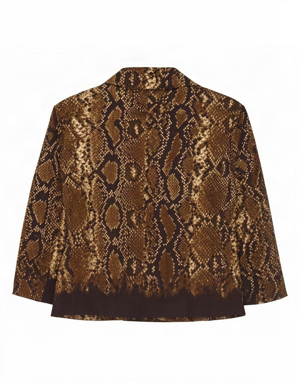 Jaqueta blazer feminina Michael Kors manga 3/4 EUA 12 grande marrom estampa animal