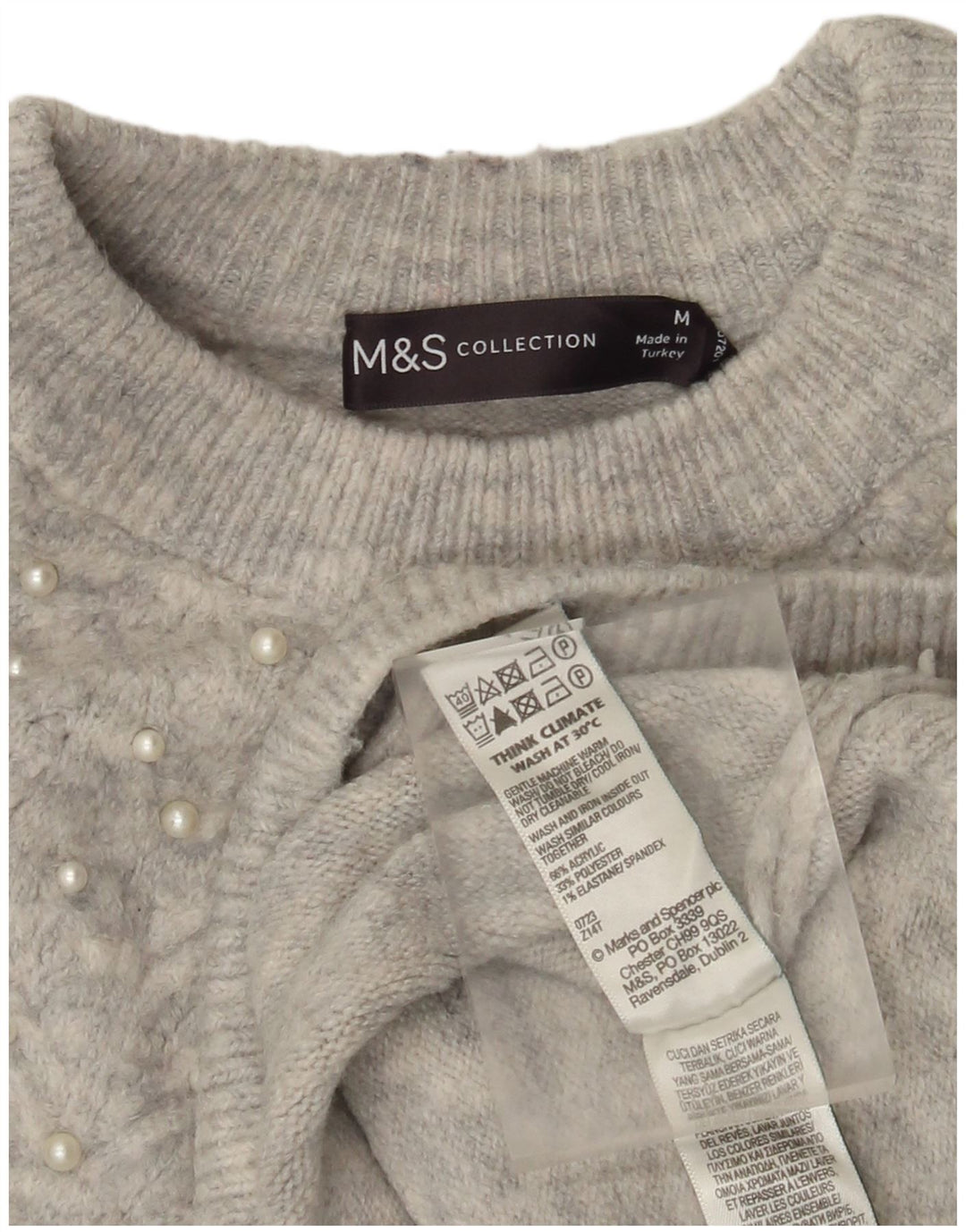 Suéter feminino Marks & Spencer com gola redonda Reino Unido 14 cinza médio manchado