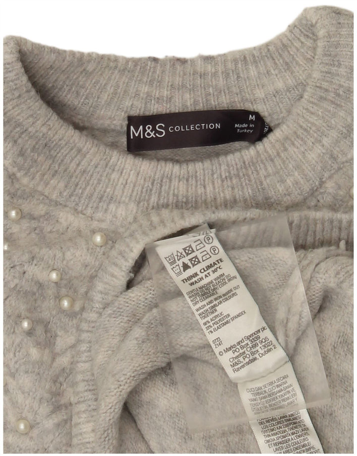 Suéter feminino Marks & Spencer com gola redonda Reino Unido 14 cinza médio manchado