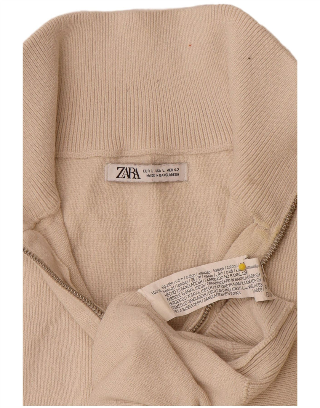 Suéter masculino Zara com zíper e gola grande de algodão branco