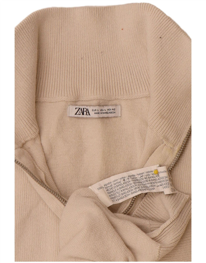 Suéter masculino Zara com zíper e gola grande de algodão branco