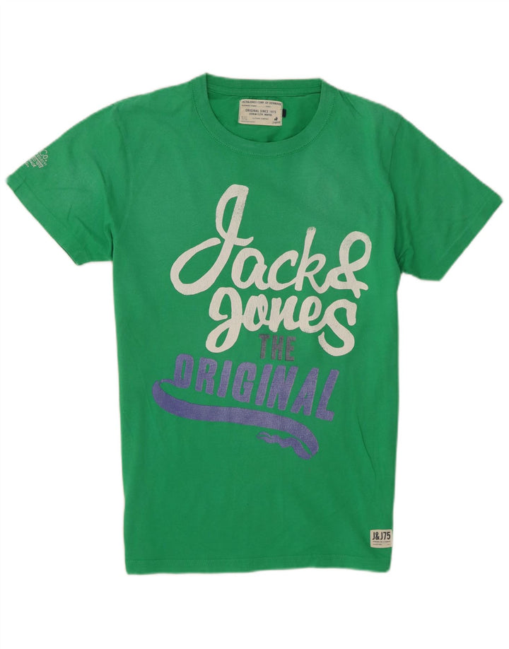 Camiseta gráfica masculina Jack & Jones Top algodão verde médio