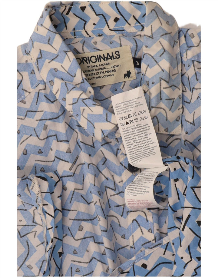 Camisa masculina de manga curta Jack & Jones algodão geométrico azul médio