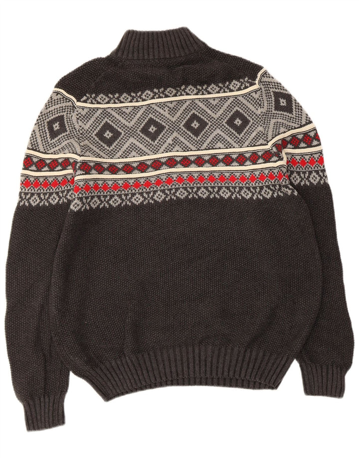 Suéter masculino IZOD com zíper e gola redonda, pequeno, cinza, Fair Isle, algodão