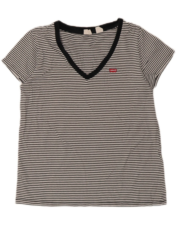Camiseta feminina Levi's UK 14 grande algodão listrado preto