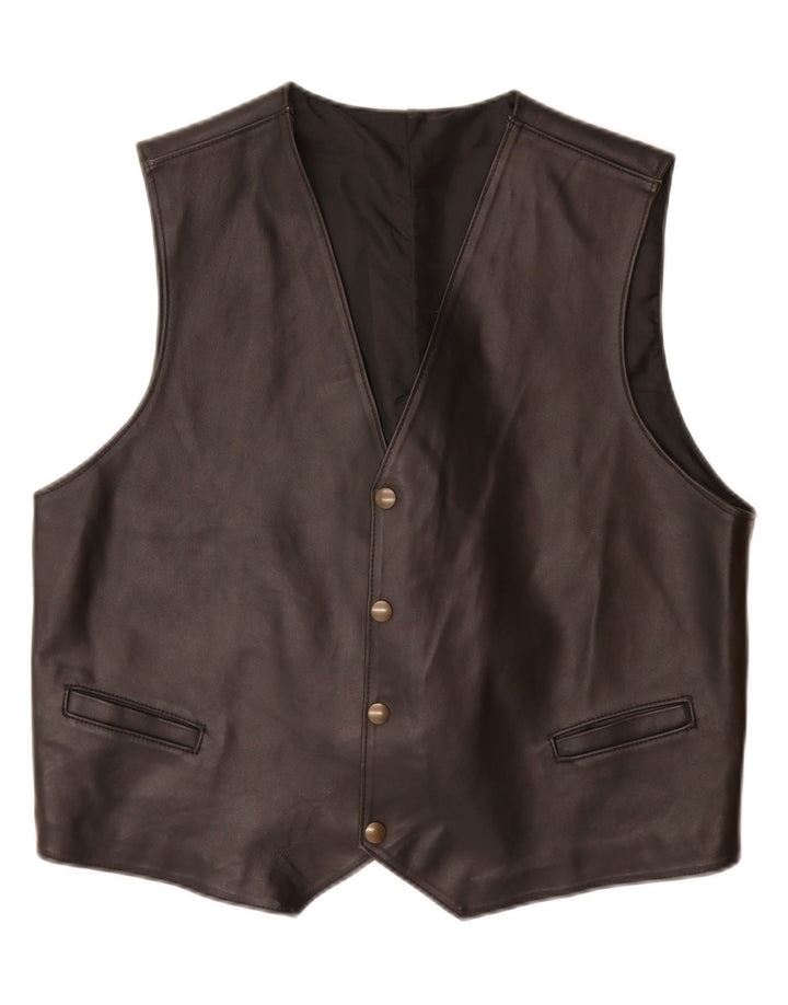 Colete de couro masculino VINTAGE couro preto médio