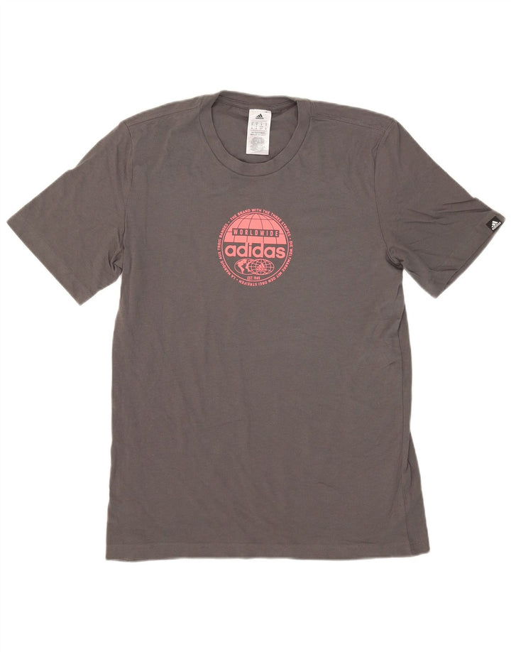 ADIDAS Camiseta masculina gráfica top pequeno algodão cinza