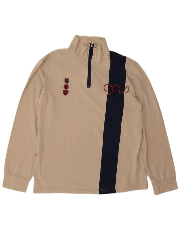 Suéter masculino com capuz gráfico com zíper e gola 2XL bege colorblock da Gas