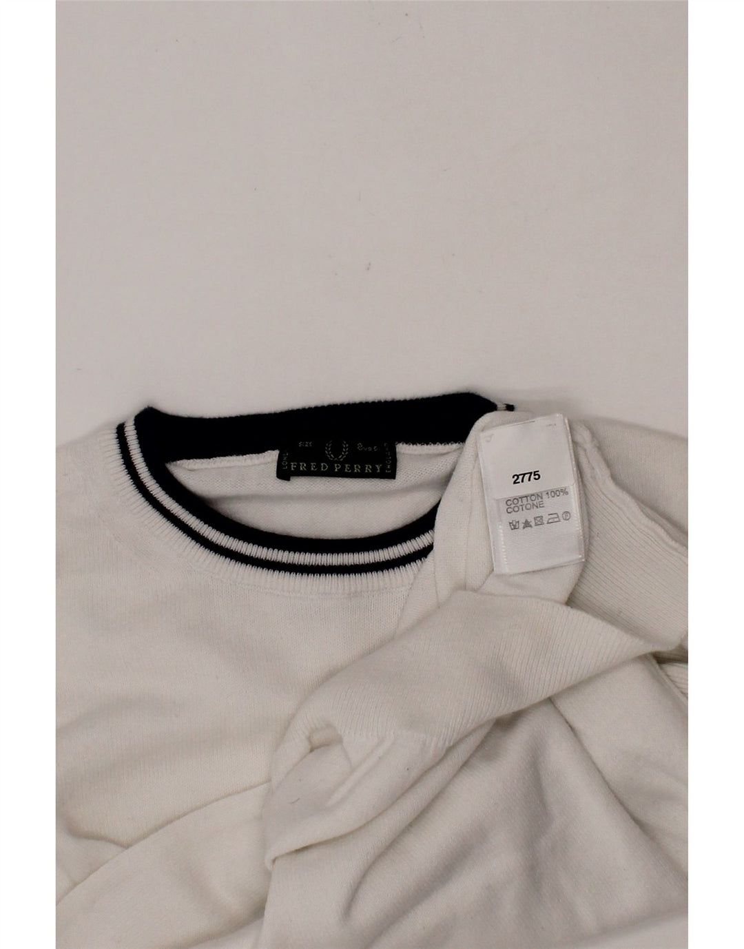 FRED PERRY Suéter masculino com gola redonda, 7 a 8 anos, algodão branco