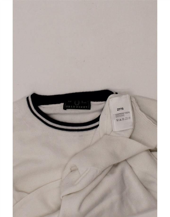 FRED PERRY Suéter masculino com gola redonda, 7 a 8 anos, algodão branco