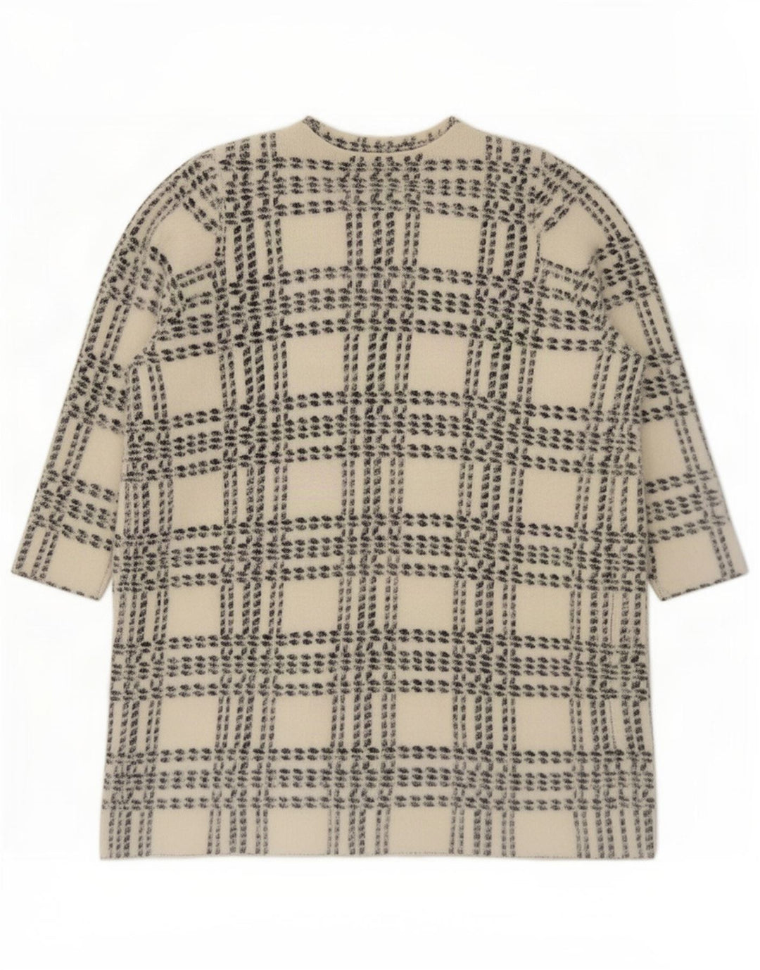 Suéter cardigã feminino Longline Marks & Spencer Reino Unido 14 xadrez branco médio