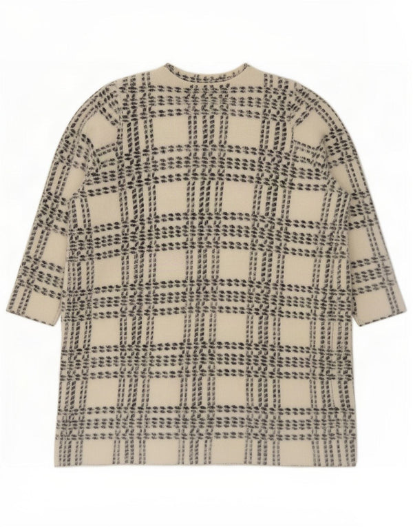 Suéter cardigã feminino Longline Marks & Spencer Reino Unido 14 xadrez branco médio
