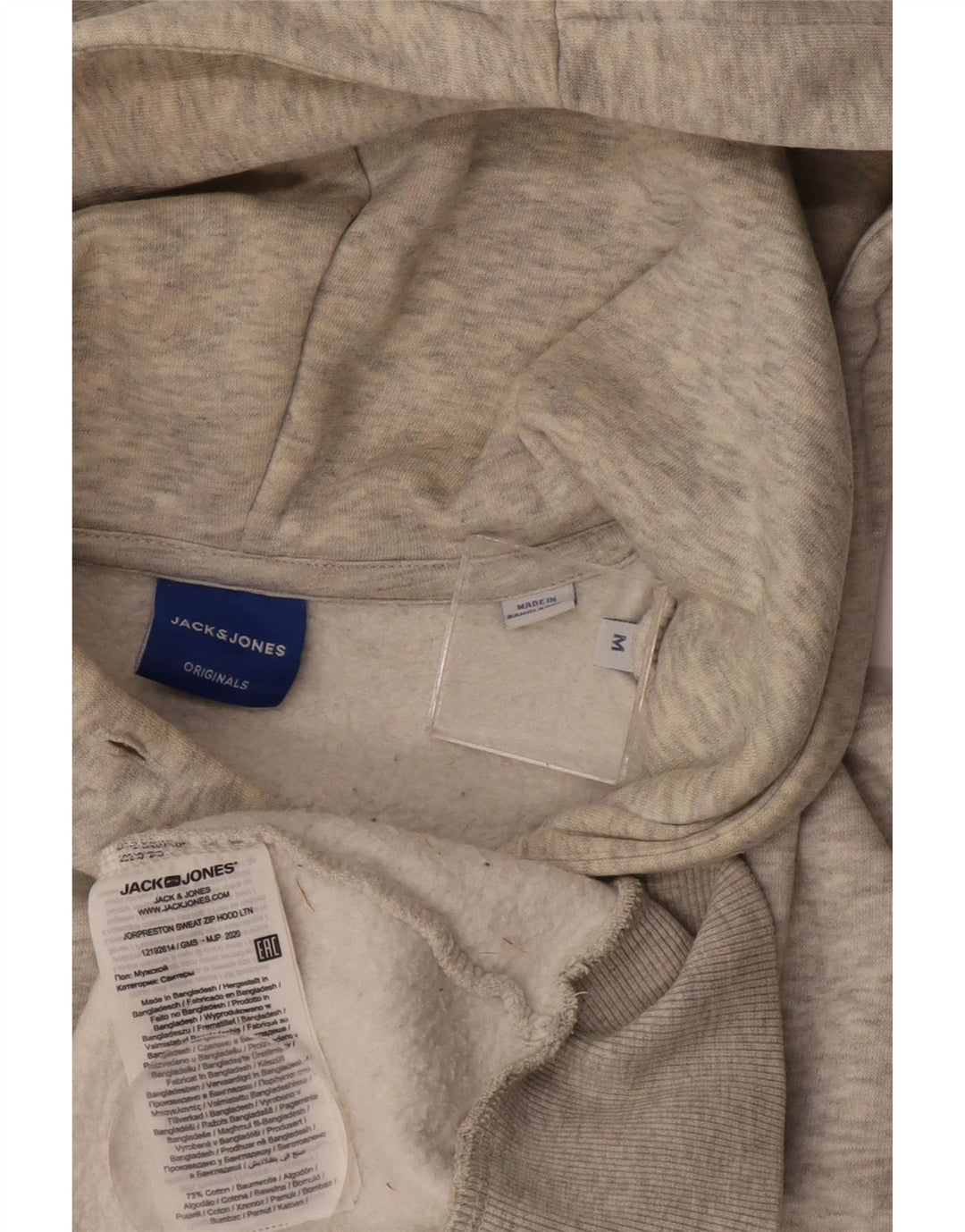 JACK & JONES Suéter masculino com capuz e zíper, algodão manchado cinza médio