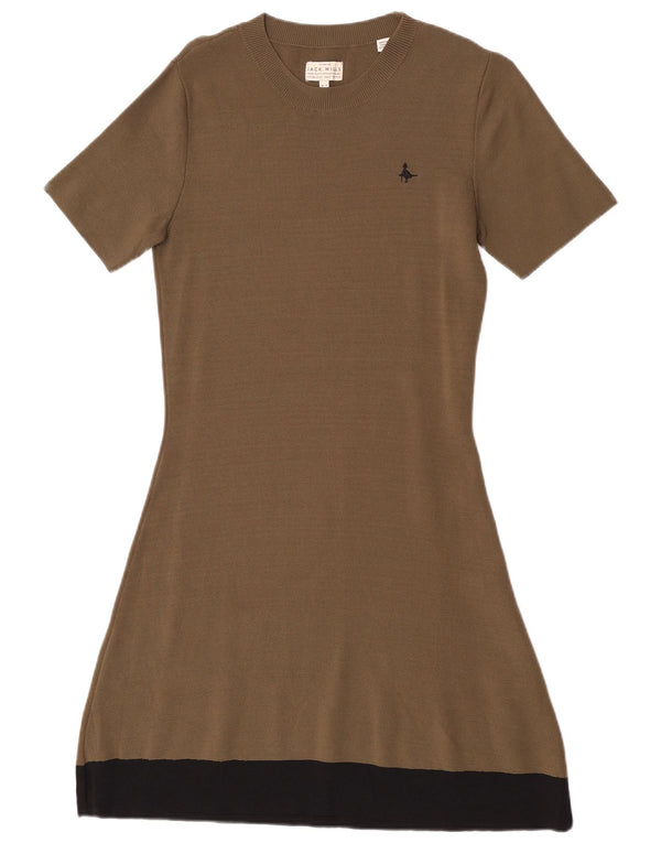 Vestido jumper feminino Jack Wills de mangas curtas Reino Unido 12 bloco colorido cáqui médio