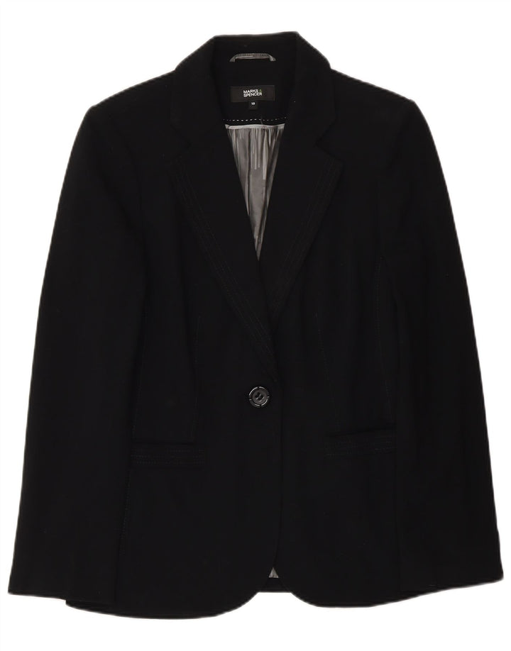 Jaqueta blazer feminina Marks & Spencer com 1 botão Reino Unido 10 pequena preta poliéster