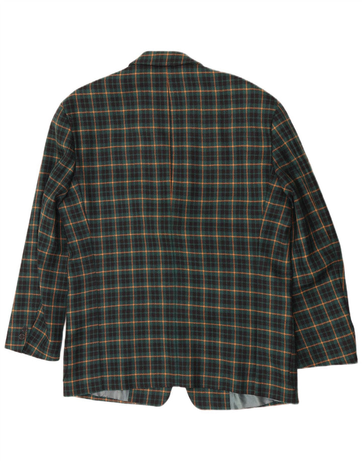 Jaqueta blazer masculina vintage com 3 botões Reino Unido 40 lã xadrez verde grande