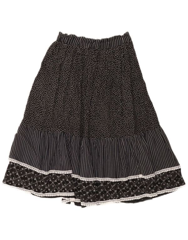Saia feminina vintage em camadas IT 44 médio W32 viscose manchada preta