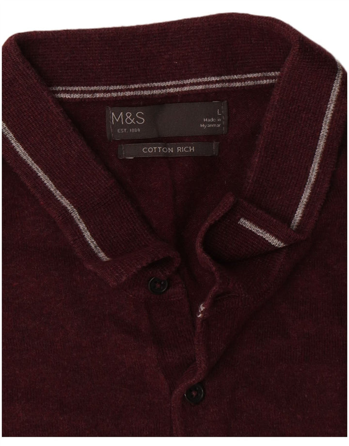 Suéter masculino Marks & Spencer com gola polo grande bloco colorido cinza