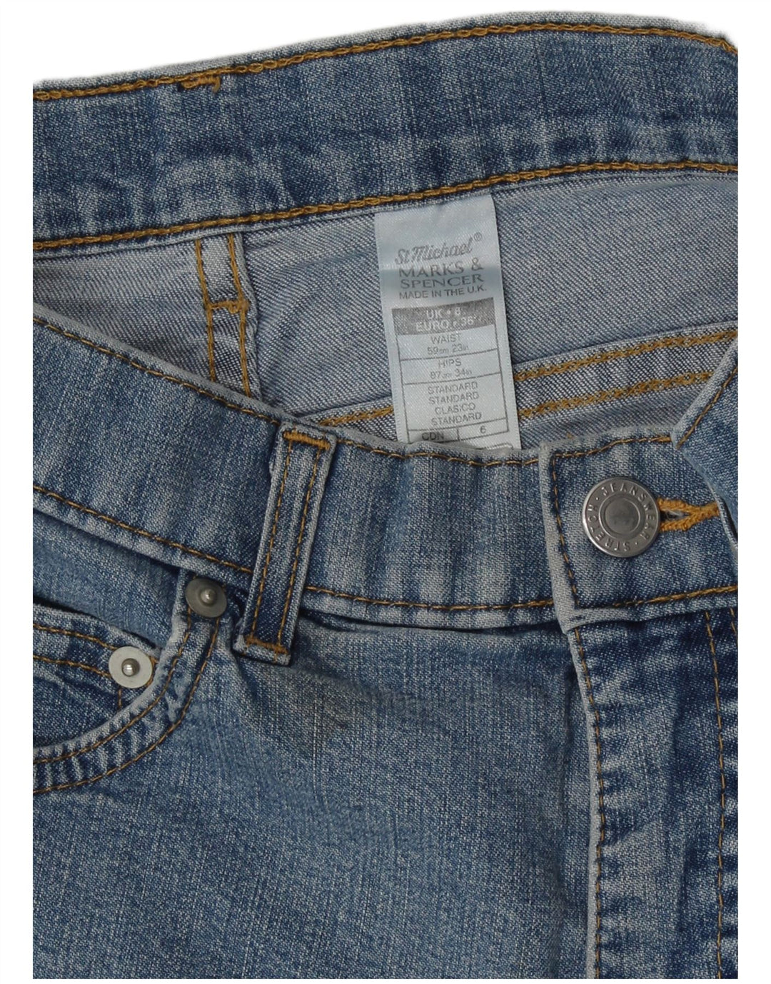Shorts jeans feminino Marks & Spencer UK 8 pequeno W23 algodão azul