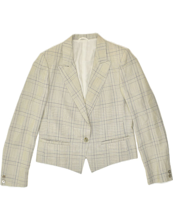 Jaqueta blazer feminina VINTAGE com 1 botão Reino Unido 12 cinza médio xadrez nova lã