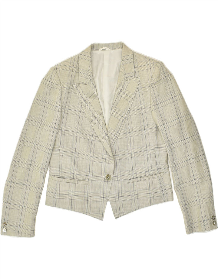 Jaqueta blazer feminina VINTAGE com 1 botão Reino Unido 12 cinza médio xadrez nova lã