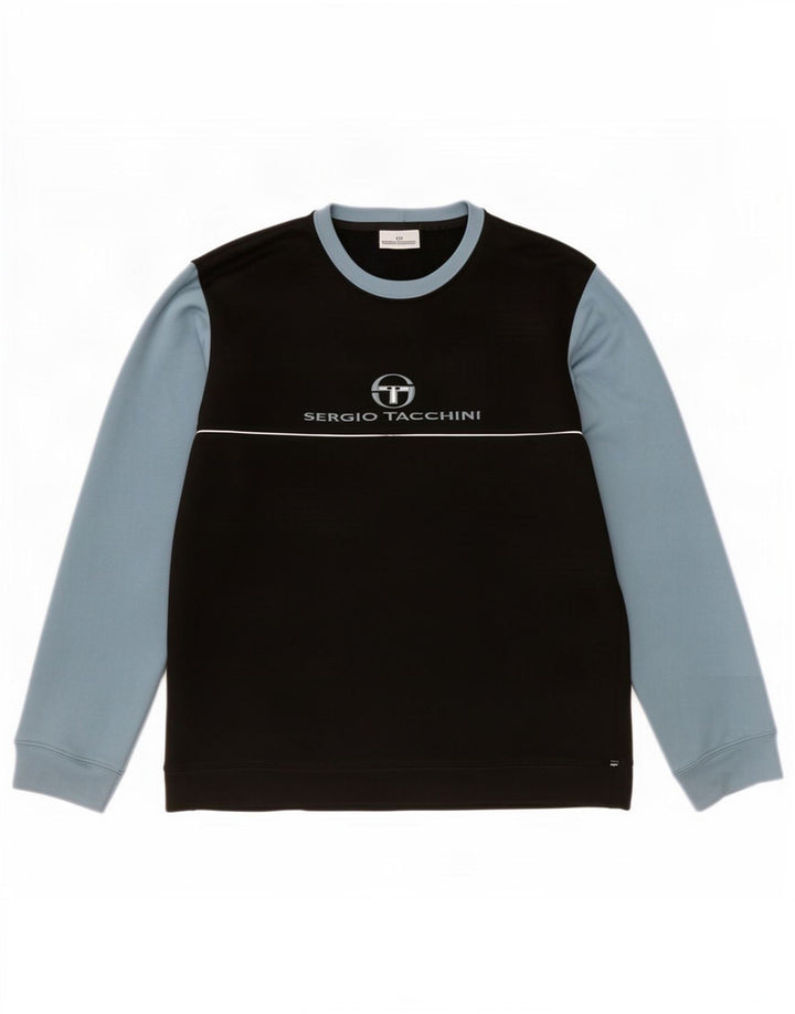 Sergio Tacchini moletom gráfico masculino Jumper XL preto colorblock