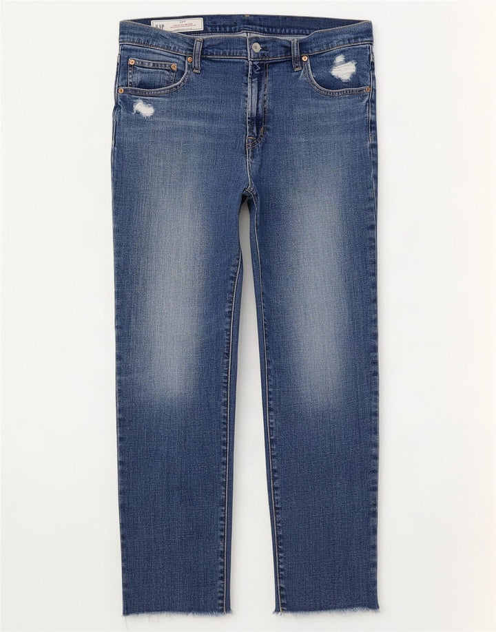 Jeans feminino Gap Girlfriend desgastado cintura média slim W30 L27 azul
