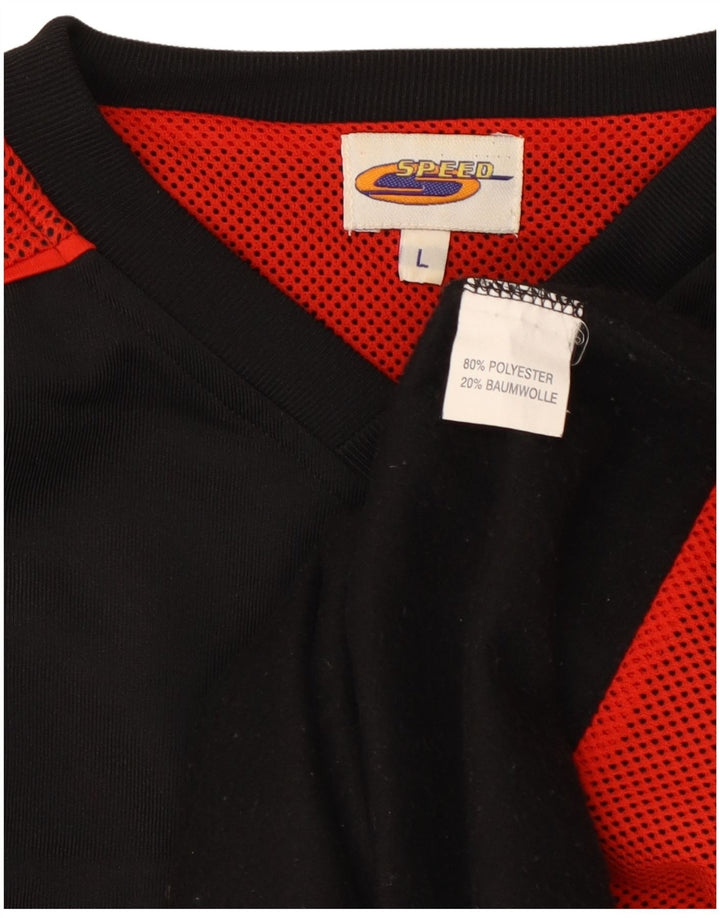 Pulôver masculino VINTAGE de poliéster grande em bloco colorido preto